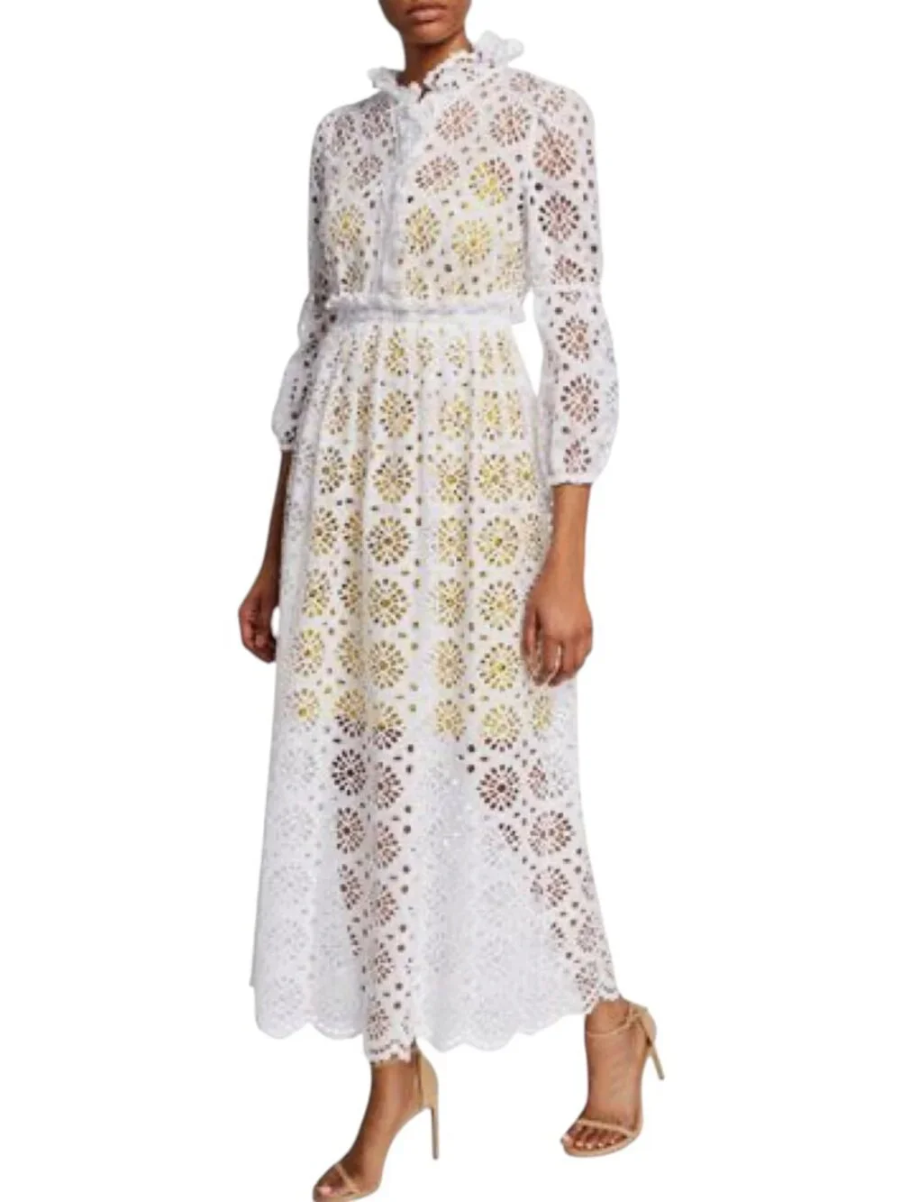 Diane von Furstenberg New Leandra White Eyelet Embroidery Midi Dress Size 4 - Picture 6 of 12